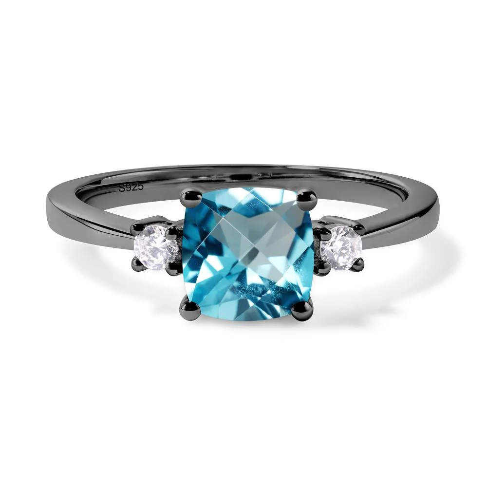 Cushion Cut Swiss Blue Topaz Trilogy Ring - Image 2