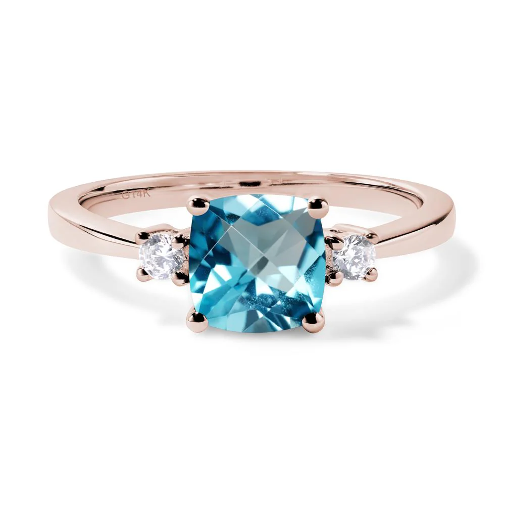 Cushion Cut Swiss Blue Topaz Trilogy Ring - Image 5