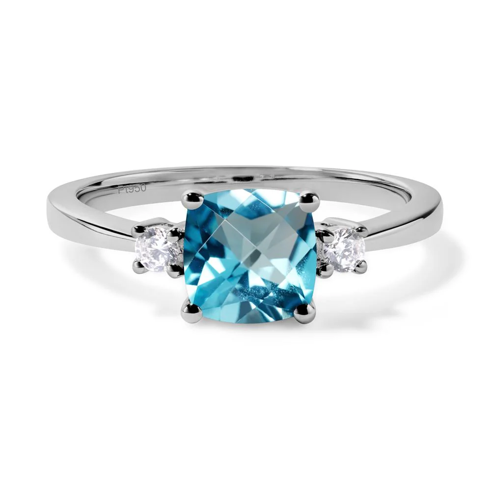 Cushion Cut Swiss Blue Topaz Trilogy Ring - Image 6
