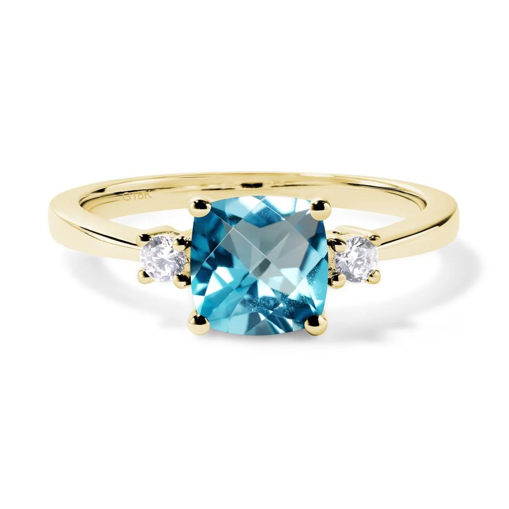Cushion Cut Swiss Blue Topaz Trilogy Ring - Image 8