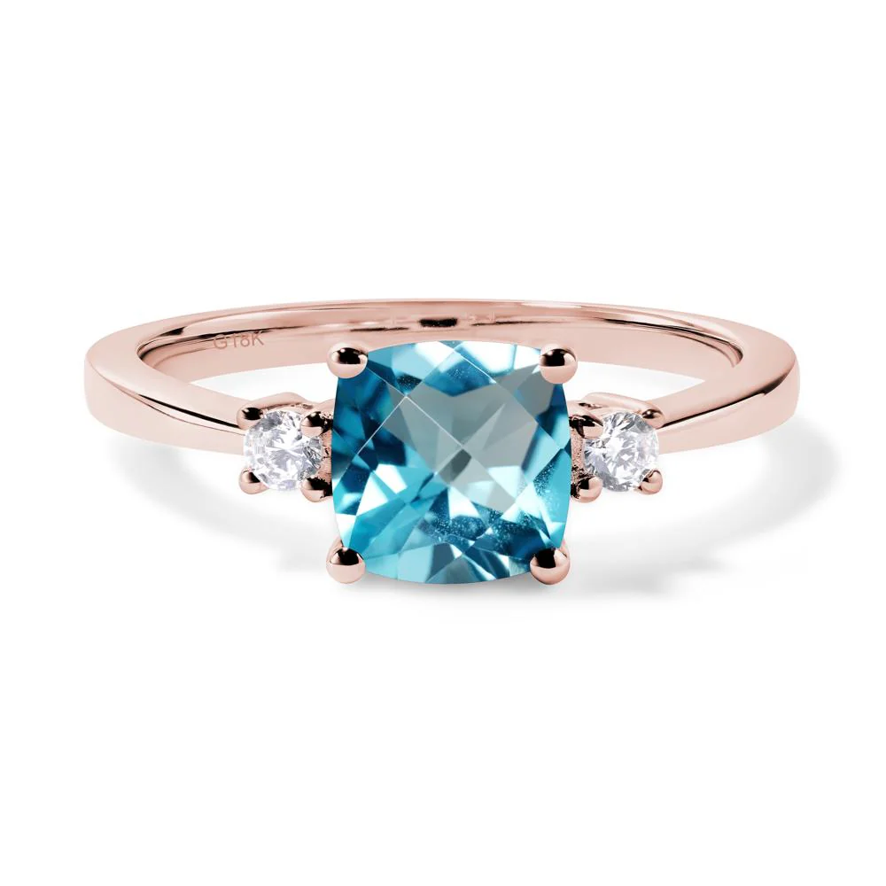 Cushion Cut Swiss Blue Topaz Trilogy Ring - Image 9