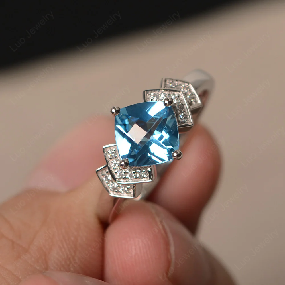 Cushion Cut Swiss Blue Topaz Ring Kite Set