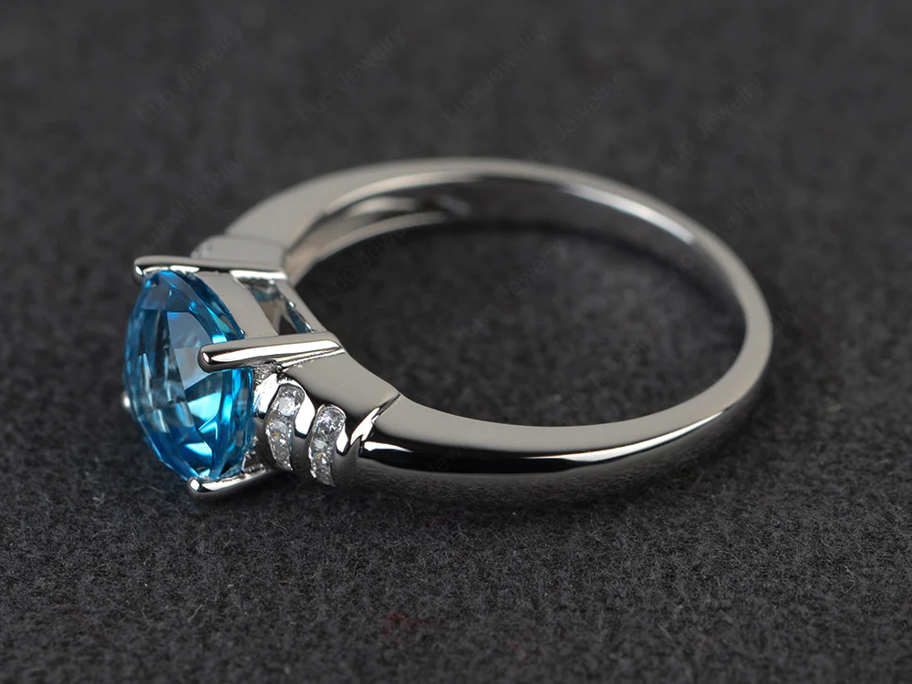 Simple Cushion Swiss Blue Topaz Ring - Image 2