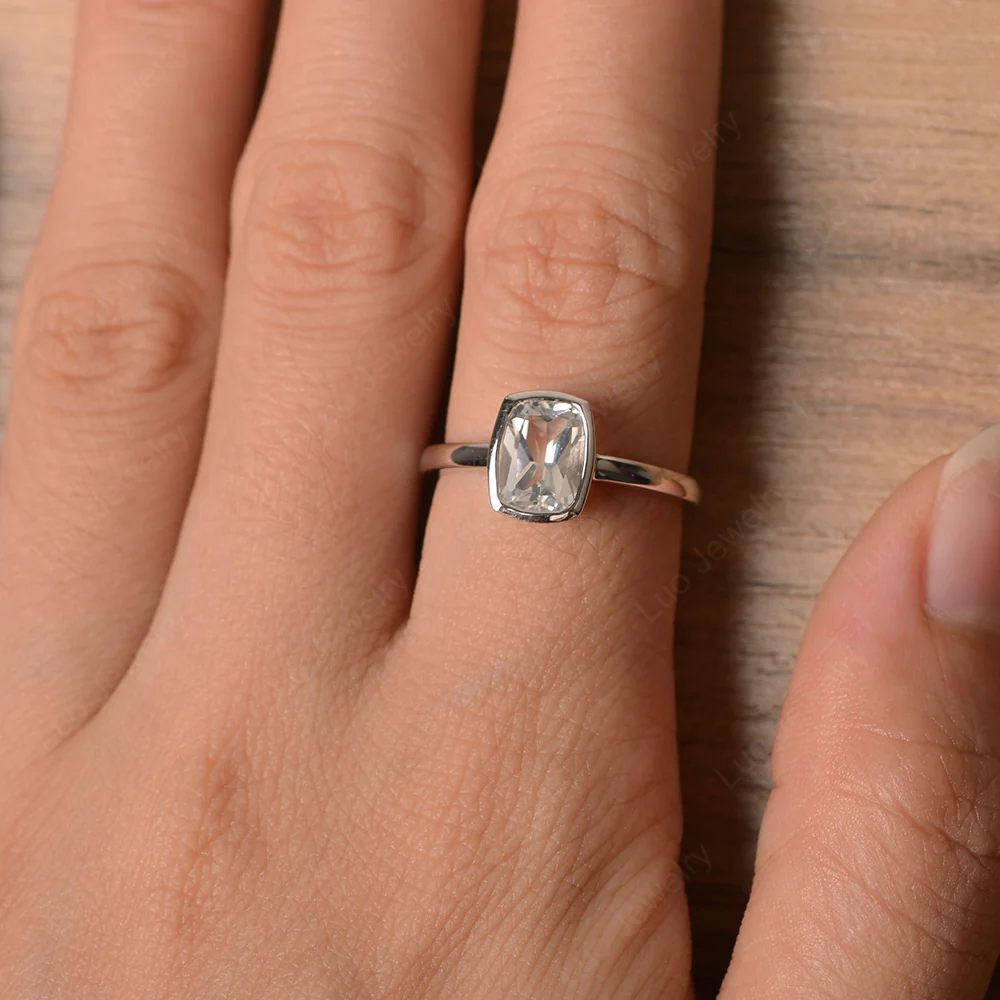 Cushion Cut White Topaz Bezel Setting Ring - Image 4