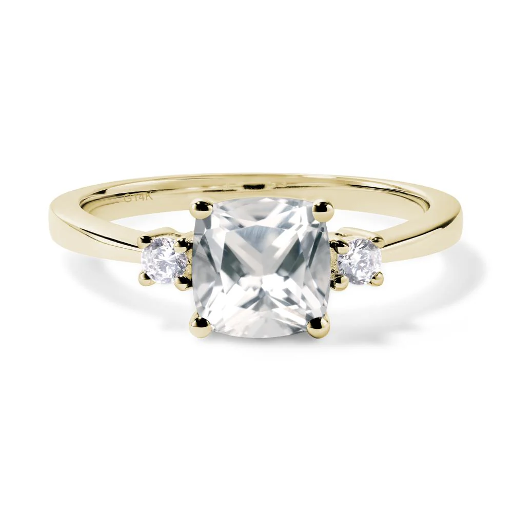 Cushion Cut White Topaz Trilogy Ring