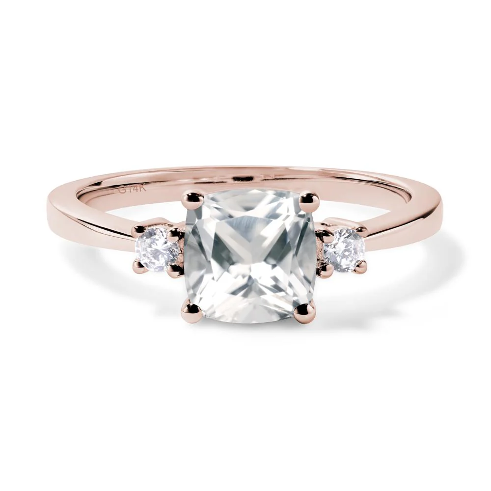 Cushion Cut White Topaz Trilogy Ring - Image 5