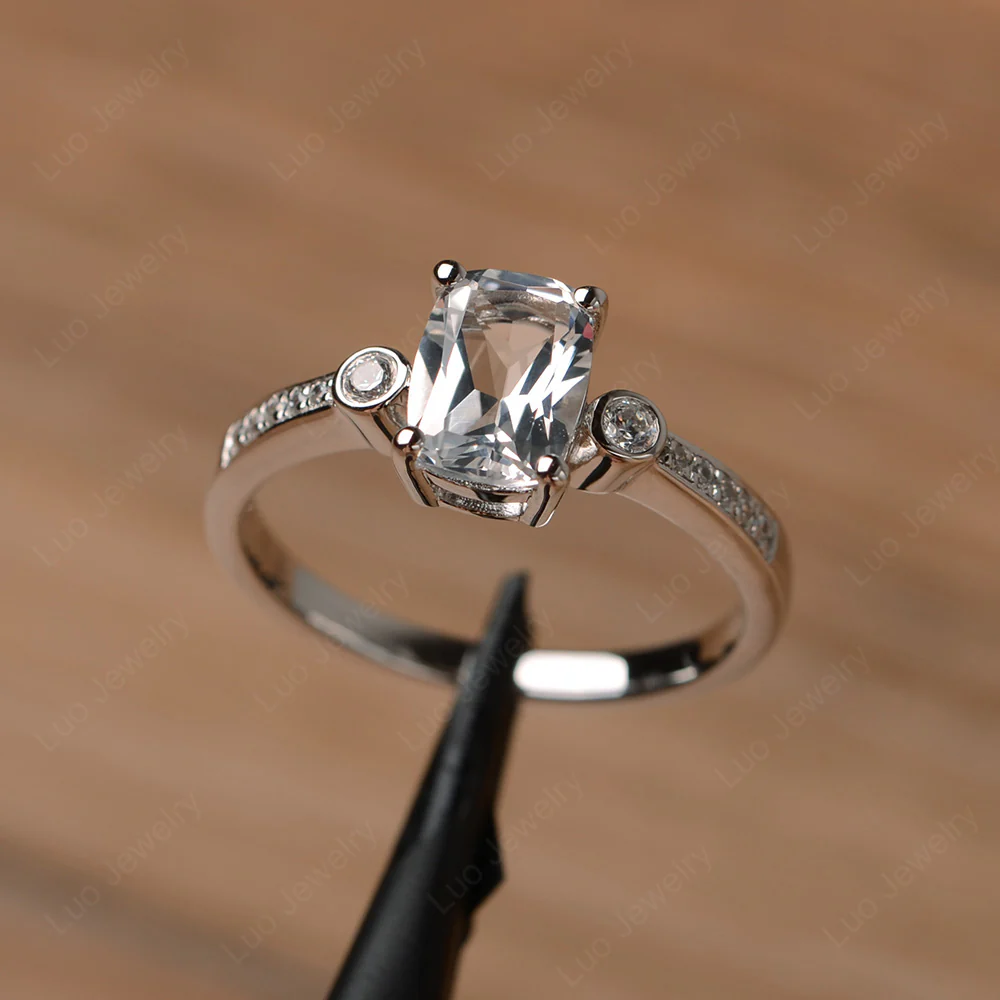 Cushion Cut White Topaz Pave Ring