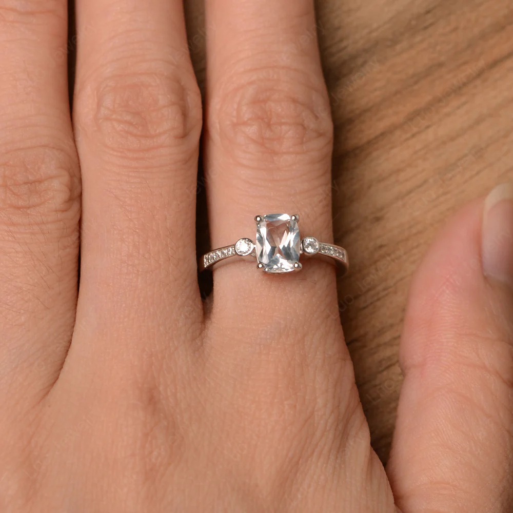 Cushion Cut White Topaz Pave Ring - Image 4