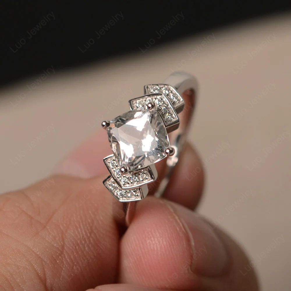 Cushion Cut White Topaz Ring Kite Set