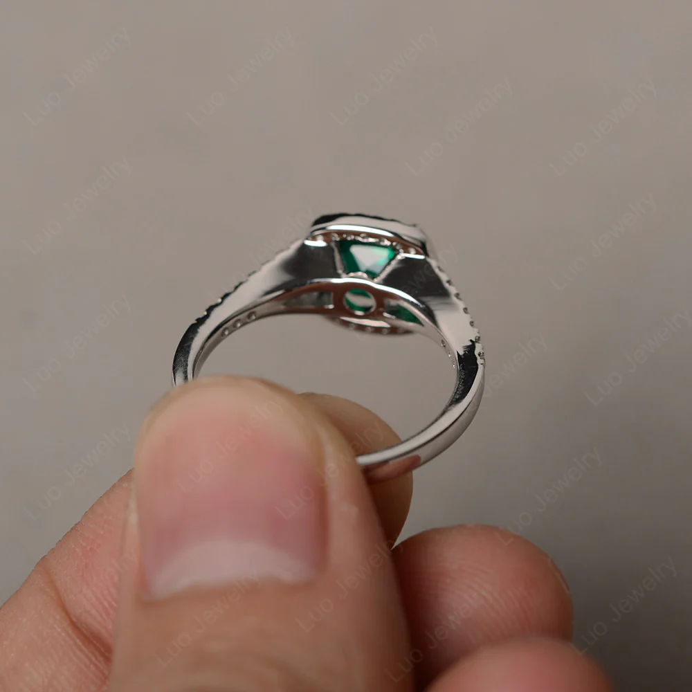 Cushion Emerald Halo Split Shank Ring - Image 4