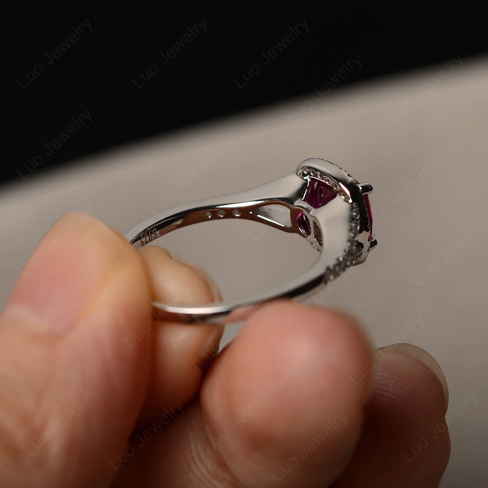 Cushion Ruby Halo Split Shank Ring - Image 3
