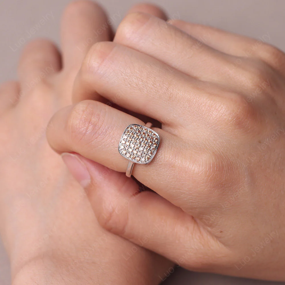 Cushion Shape Pave Champagne Cubic Zirconia Ring - Image 5