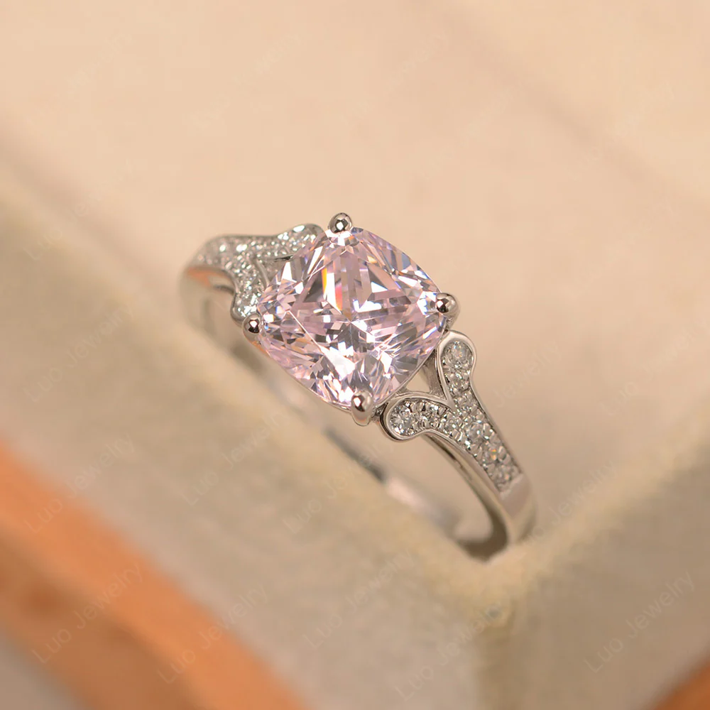 Cushion Shaped Pink Cubic Zirconia Ring - Image 3