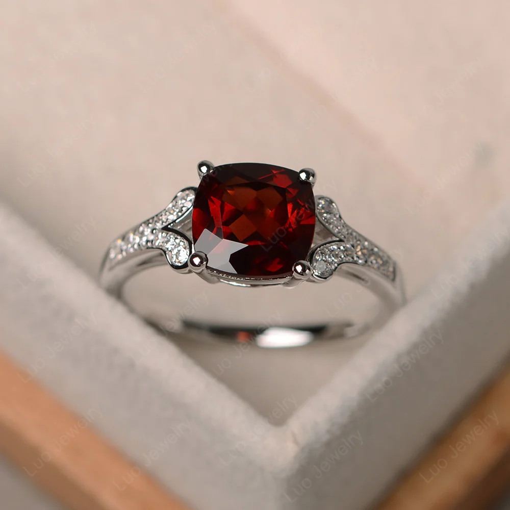 Cushion Shaped Garnet Ring