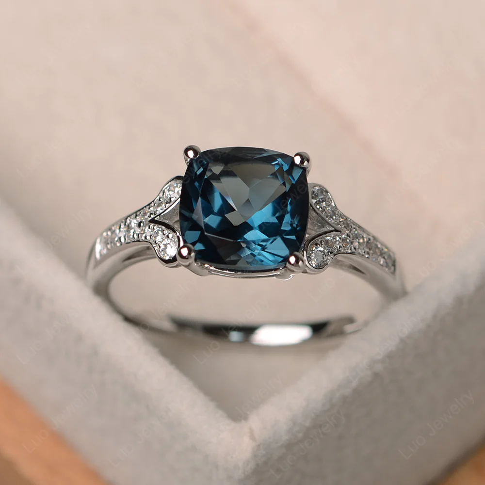 Cushion Shaped London Blue Topaz Ring