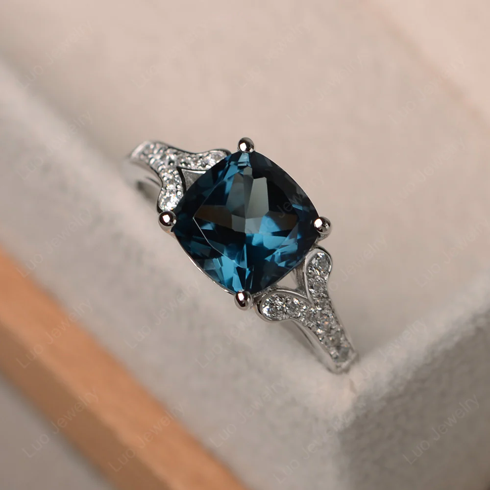 Cushion Shaped London Blue Topaz Ring - Image 2