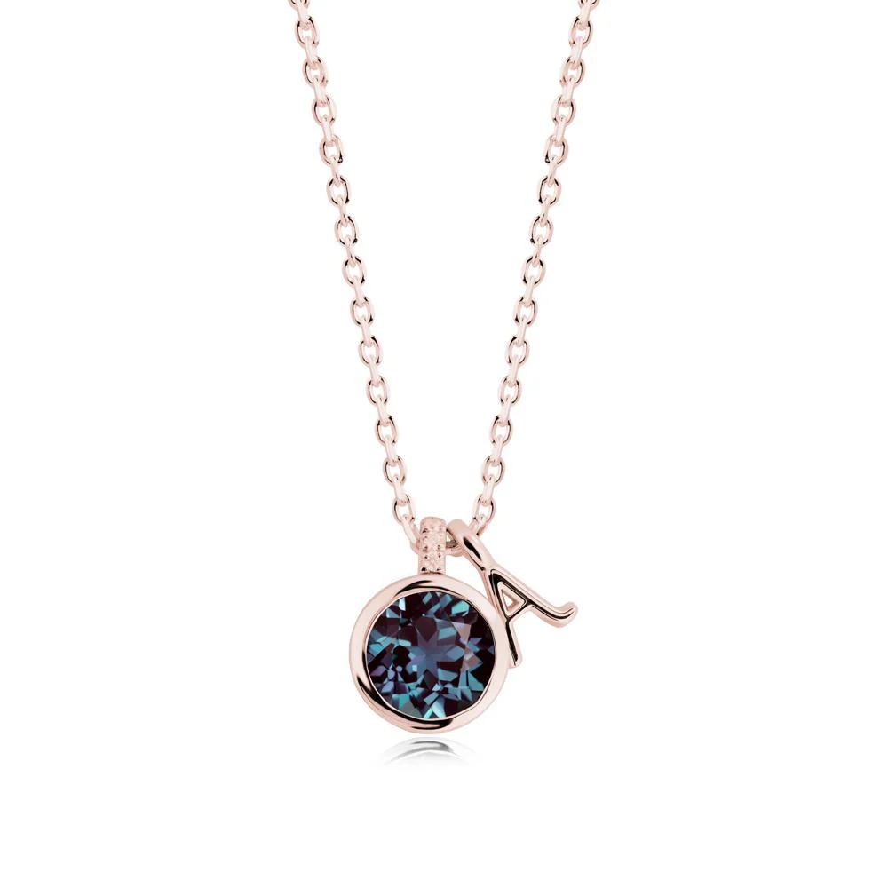 Custom Letter Necklace with Round Alexandrite - Image 4