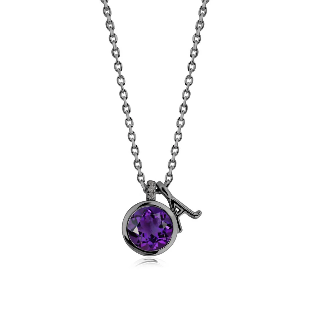 Custom Letter Necklace with Round Amethyst - Image 2