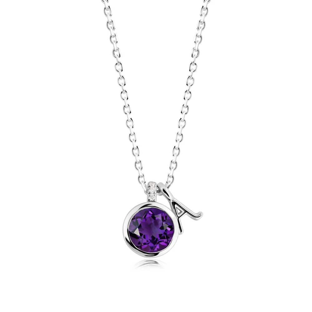 Custom Letter Necklace with Round Amethyst - Image 4