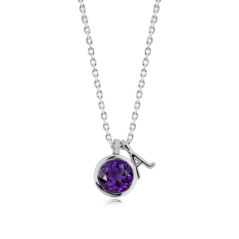 Custom Letter Necklace with Round Amethyst - Image 5