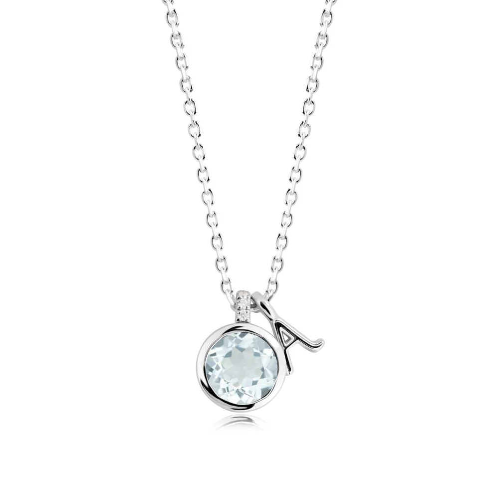 Custom Letter Necklace with Round Aquamarine - Image 2