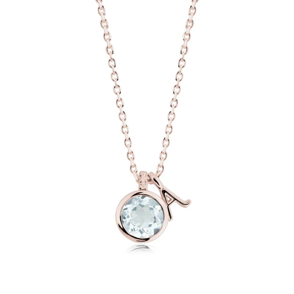 Custom Letter Necklace with Round Aquamarine - Image 7