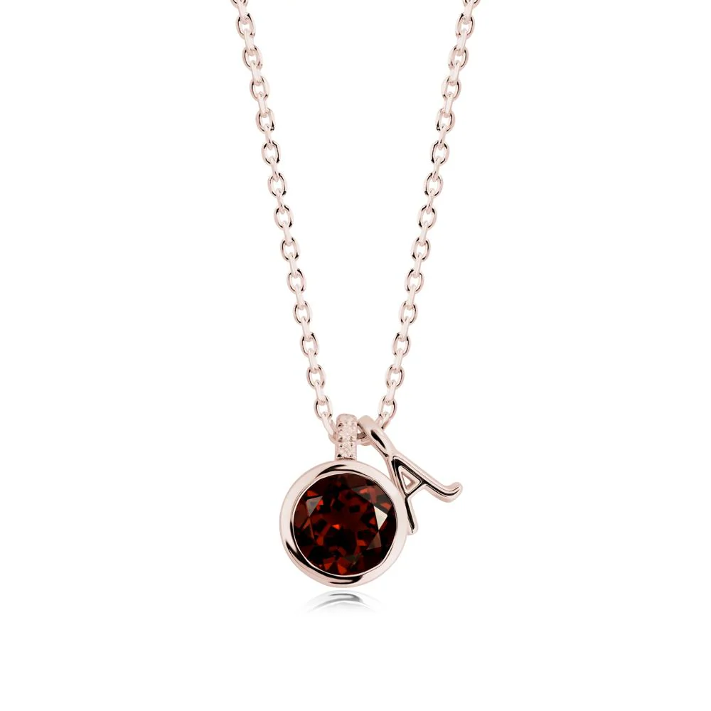Custom Letter Necklace with Round Garnet - Image 8