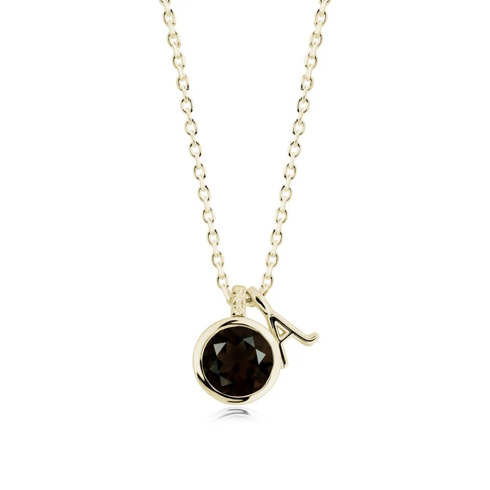 Custom Letter Necklace with Round Smoky Quartz