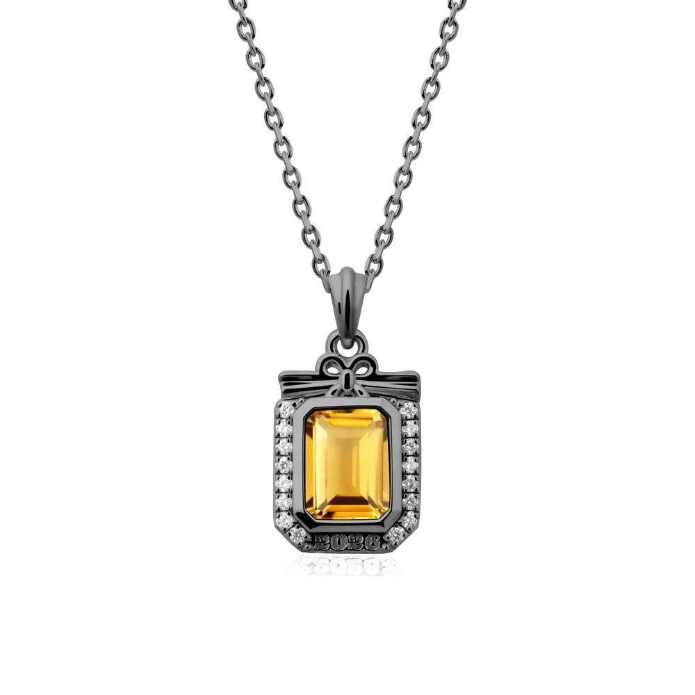 Custom Year Emerald Cut Citrine Necklace