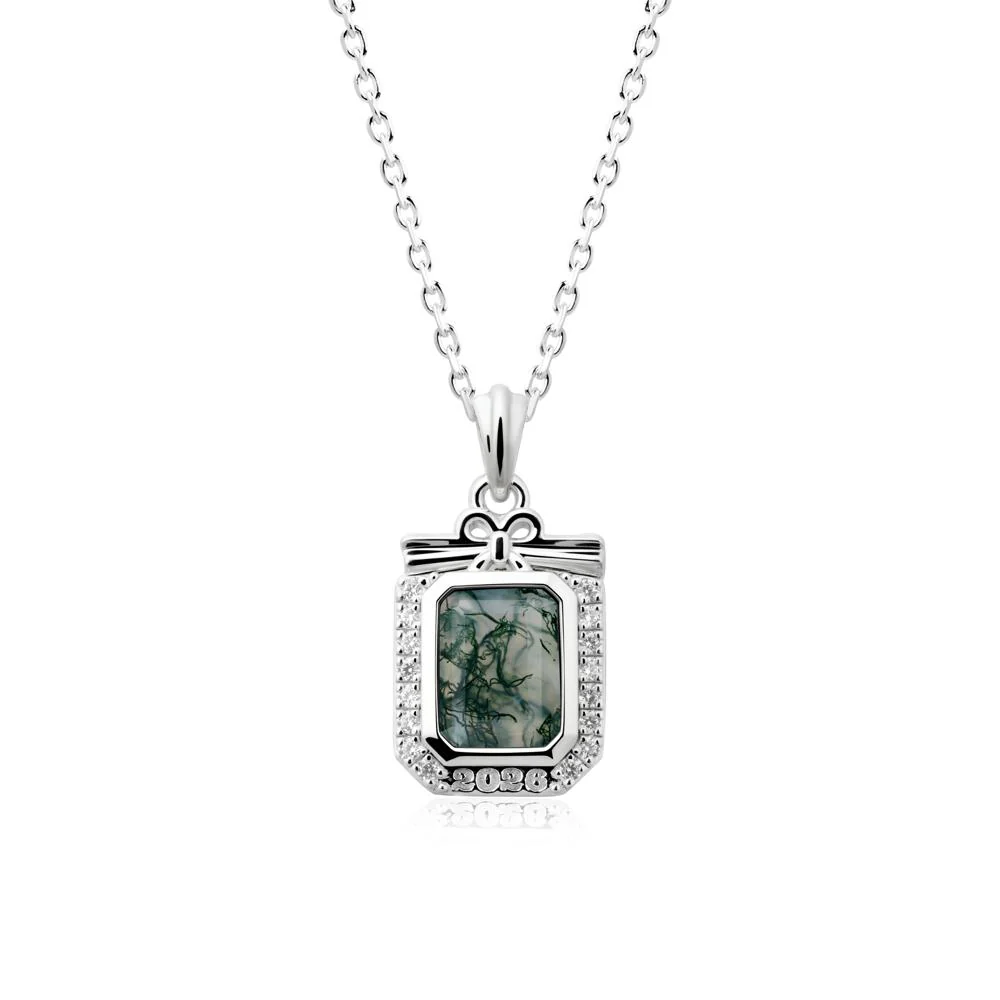 Custom Year Emerald Cut Moss Agate Necklace