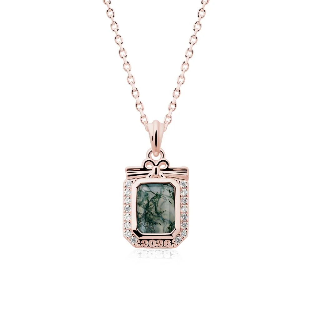 Custom Year Emerald Cut Moss Agate Necklace - Image 4