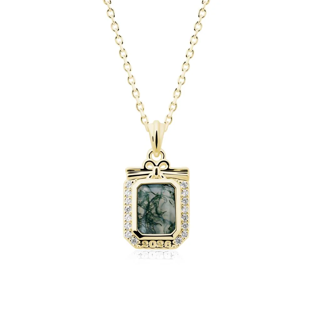 Custom Year Emerald Cut Moss Agate Necklace - Image 6