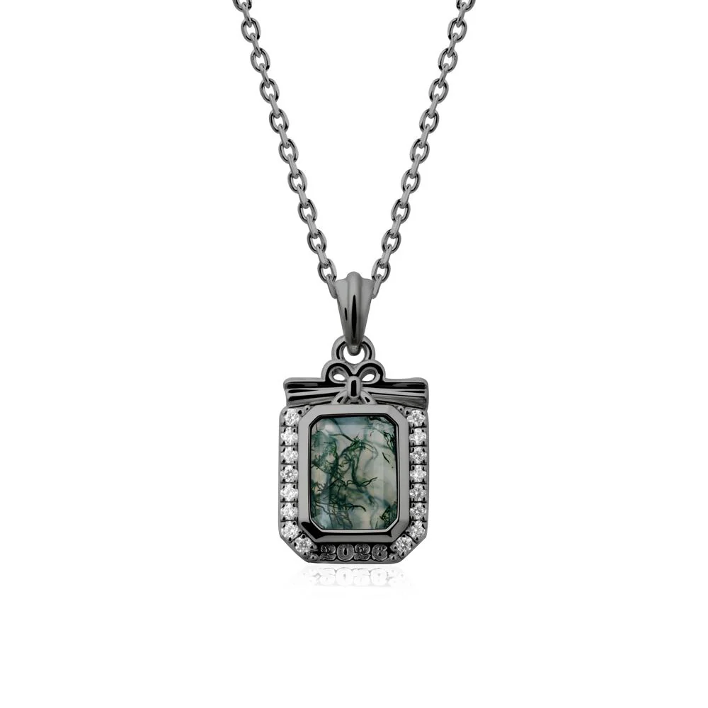 Custom Year Emerald Cut Moss Agate Necklace - Image 7