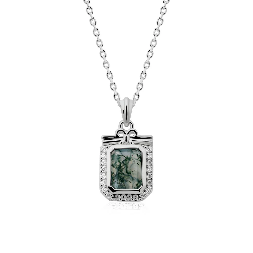 Custom Year Emerald Cut Moss Agate Necklace - Image 8
