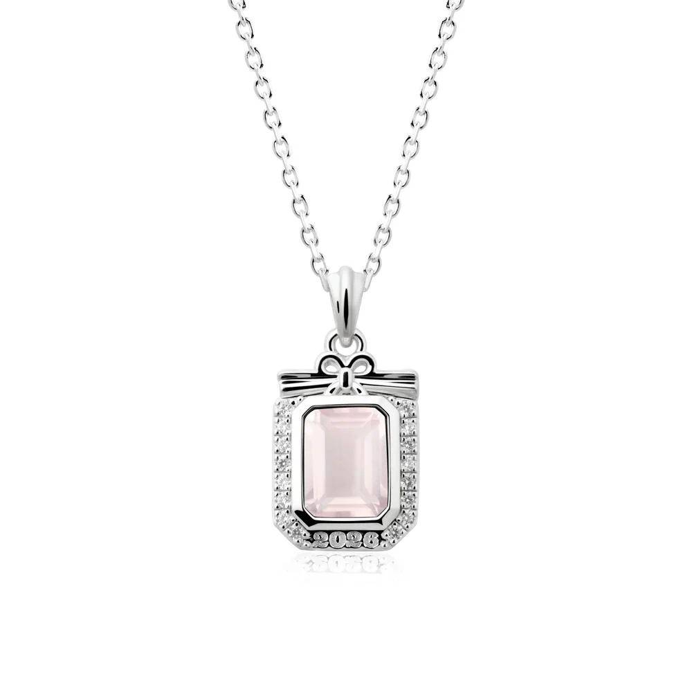 Custom Year Emerald Cut Rose Quartz Necklace