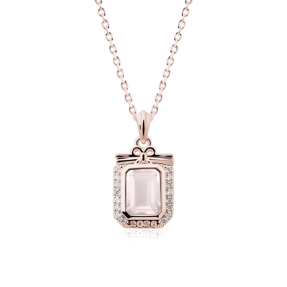 Custom Year Emerald Cut Rose Quartz Necklace - Image 5