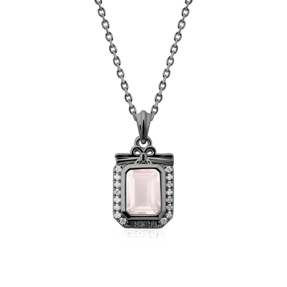 Custom Year Emerald Cut Rose Quartz Necklace - Image 8