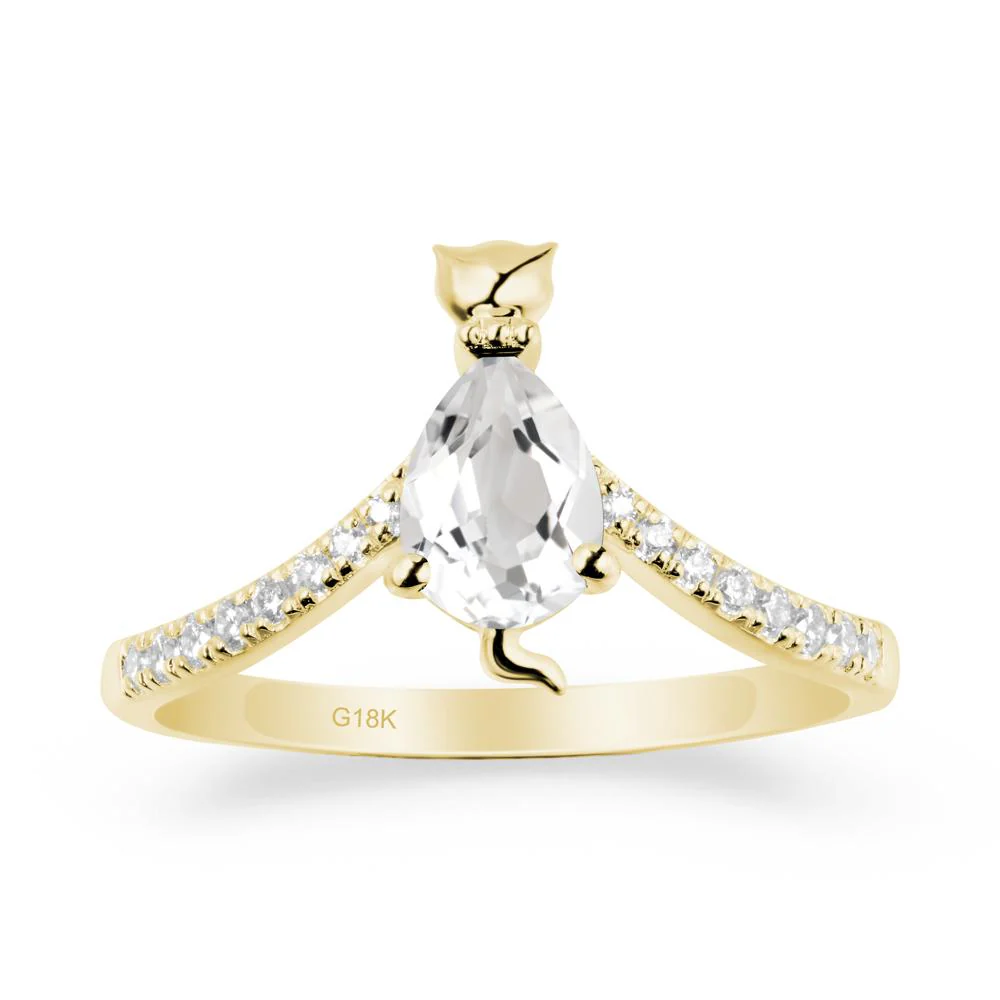 Cute Cat Inspired White Topaz Ring - Image 6
