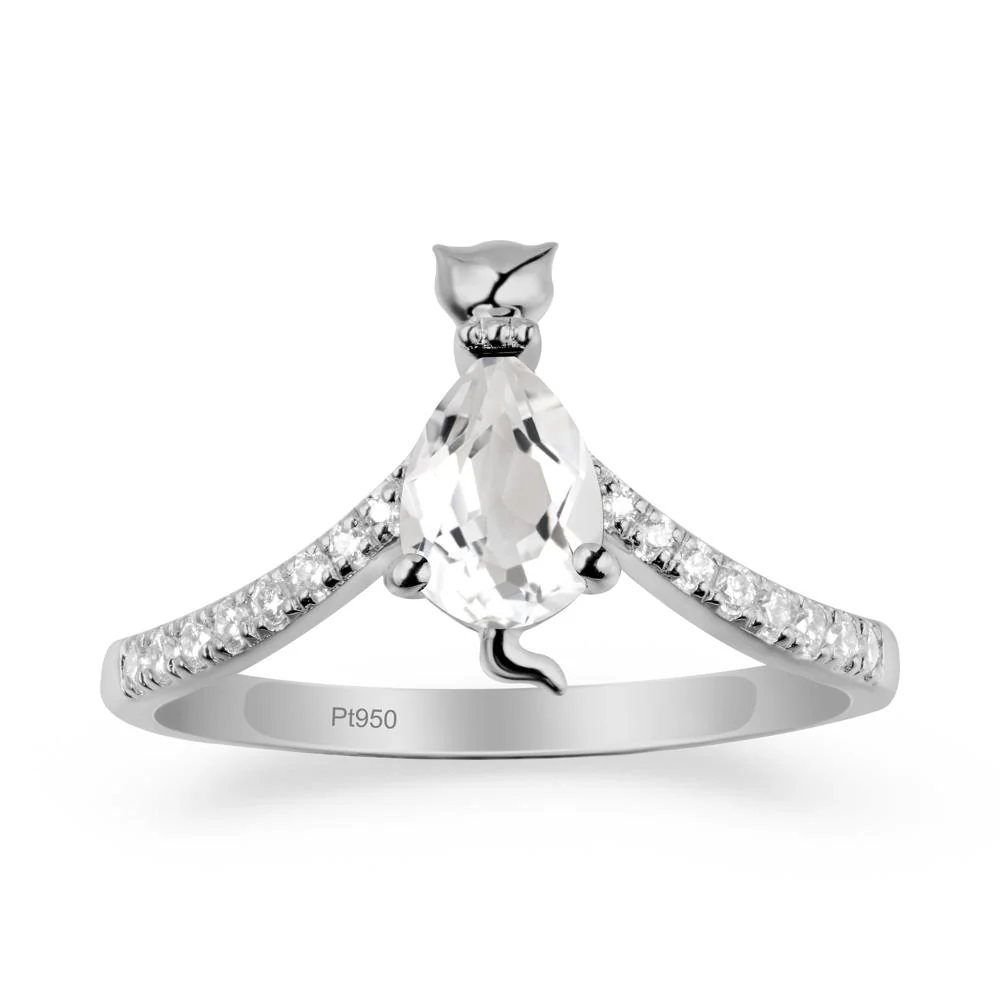 Cute Cat Inspired White Topaz Ring - Image 8