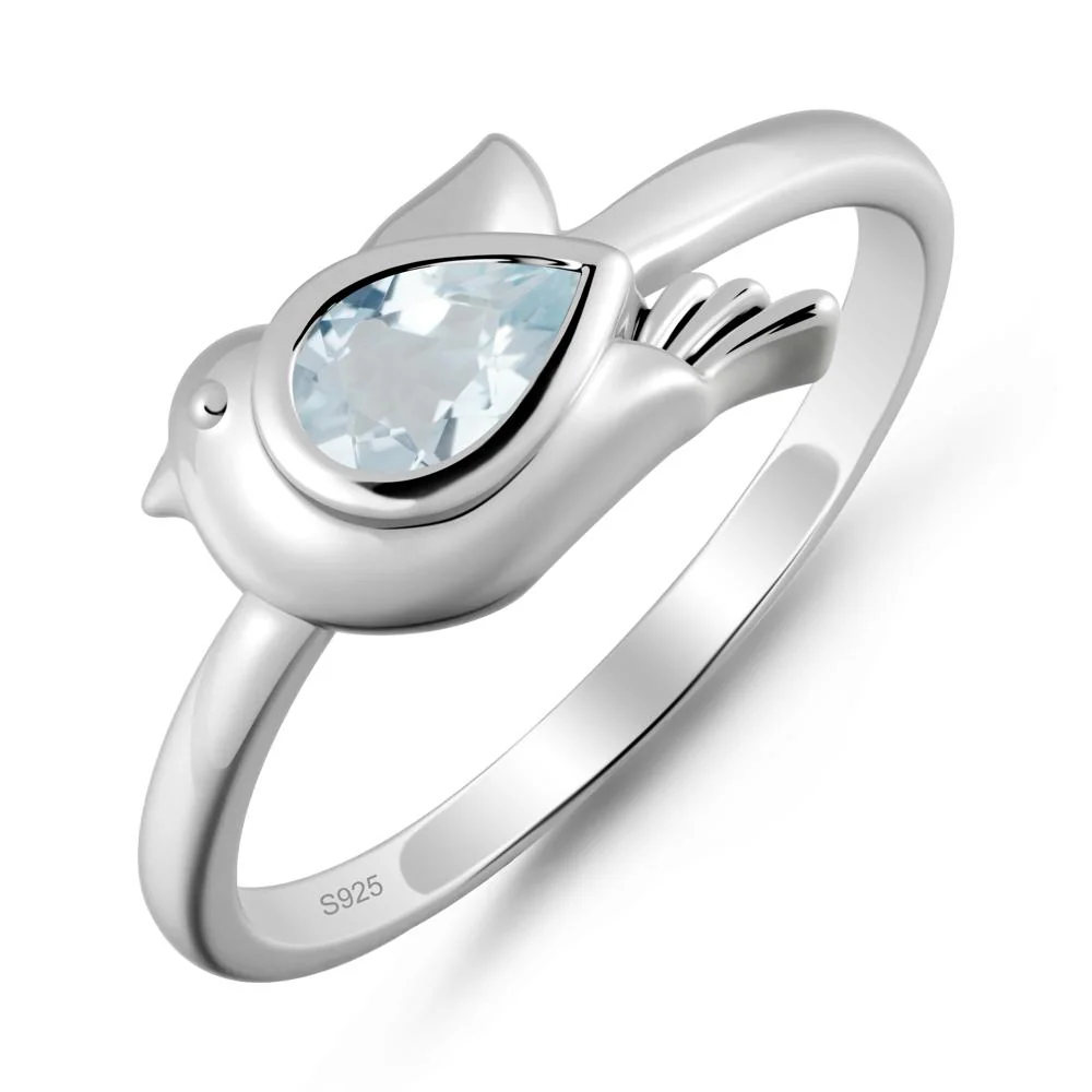 Cute Pigeon Shaped Aquamarine Ring - Image 9