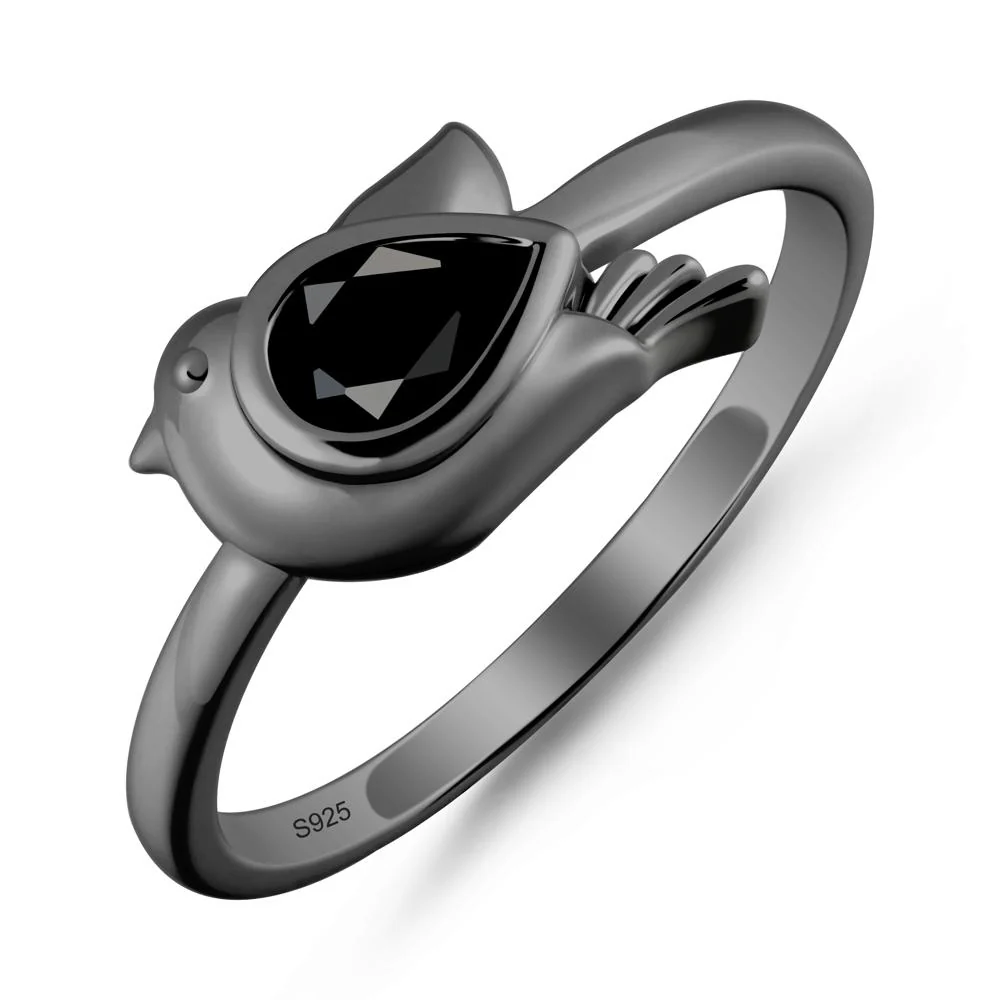 Cute Pigeon Shaped Black Spinel Ring - Image 8
