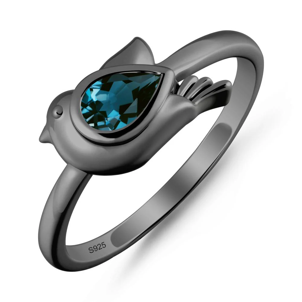 Cute Pigeon Shaped London Blue Topaz Ring - Image 7