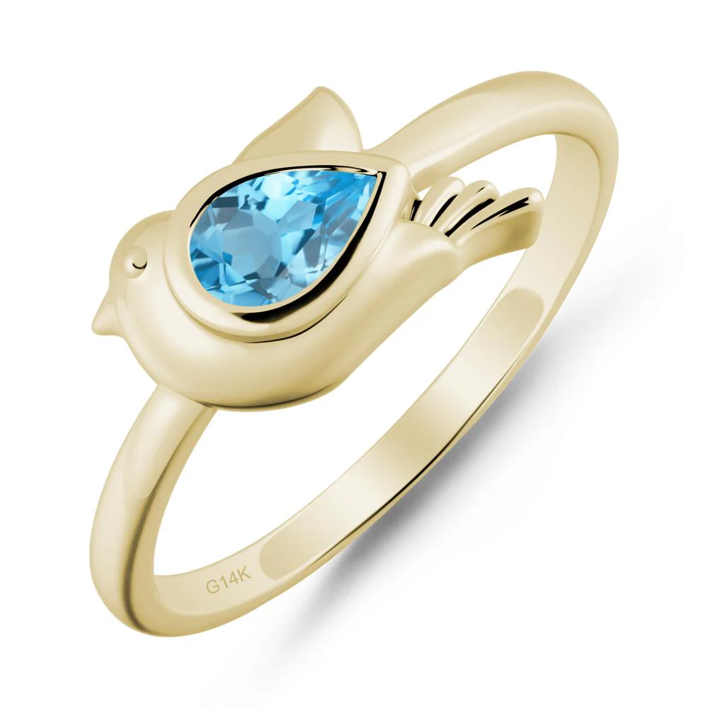 Cute Pigeon Shaped Swiss Blue Topaz Ring - Image 3