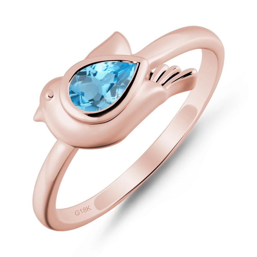 Cute Pigeon Shaped Swiss Blue Topaz Ring - Image 4