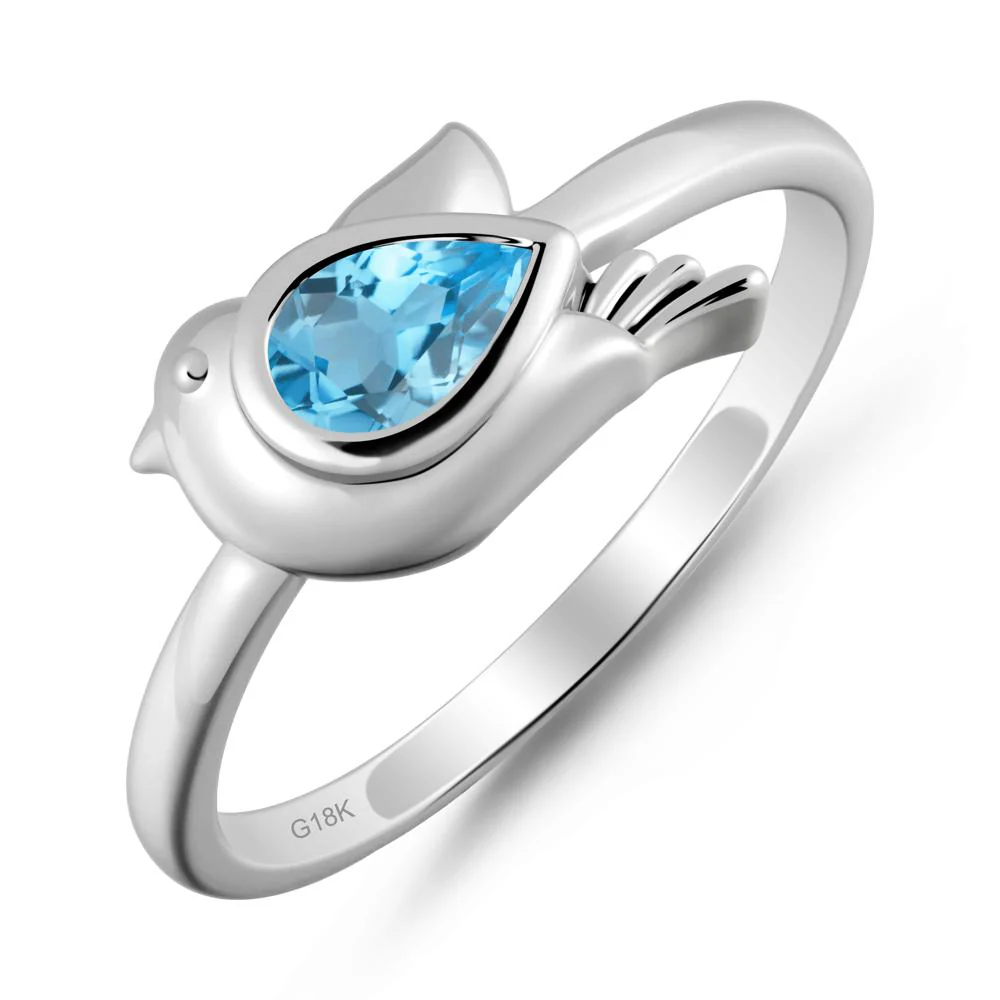 Cute Pigeon Shaped Swiss Blue Topaz Ring - Image 5