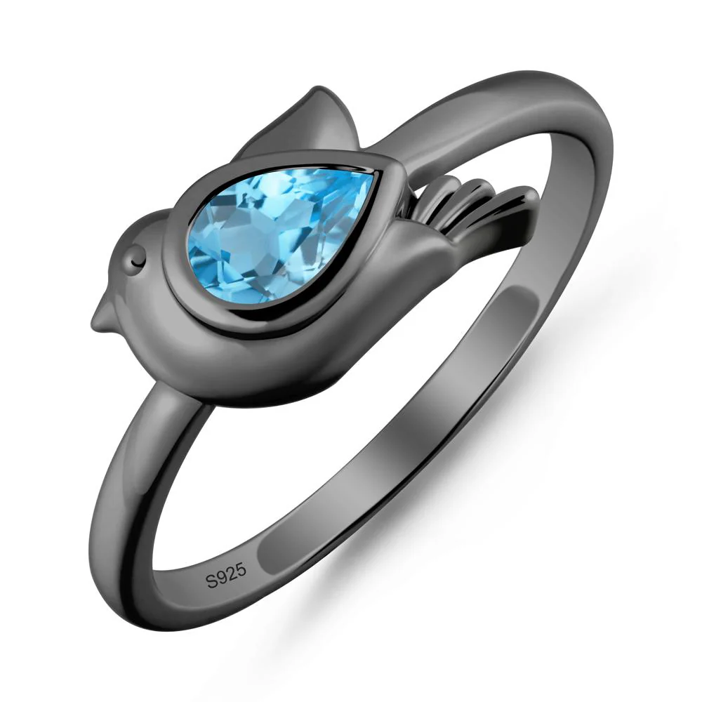 Cute Pigeon Shaped Swiss Blue Topaz Ring - Image 7