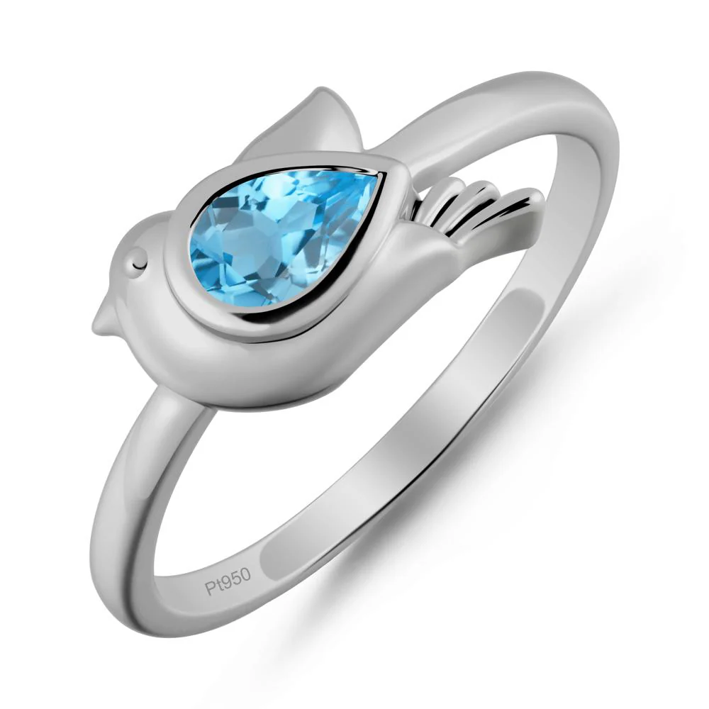 Cute Pigeon Shaped Swiss Blue Topaz Ring - Image 8