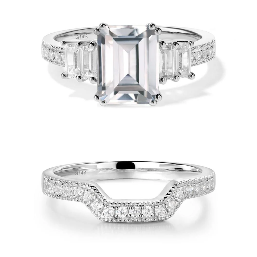 Emerald Cut Cubic Zirconia Milgrain Ring - Image 27