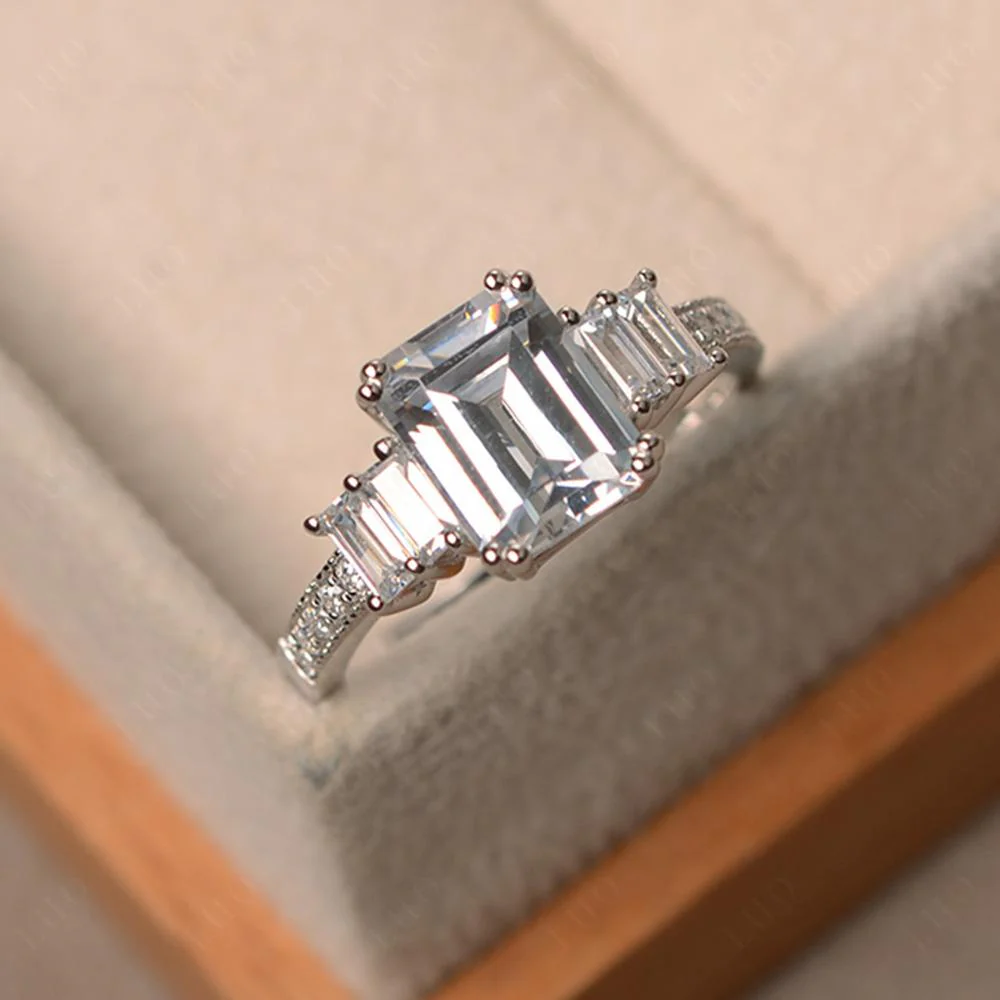 Emerald Cut Cubic Zirconia Milgrain Ring - Image 29