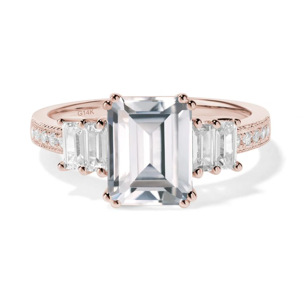 Emerald Cut Cubic Zirconia Milgrain Ring - Image 3